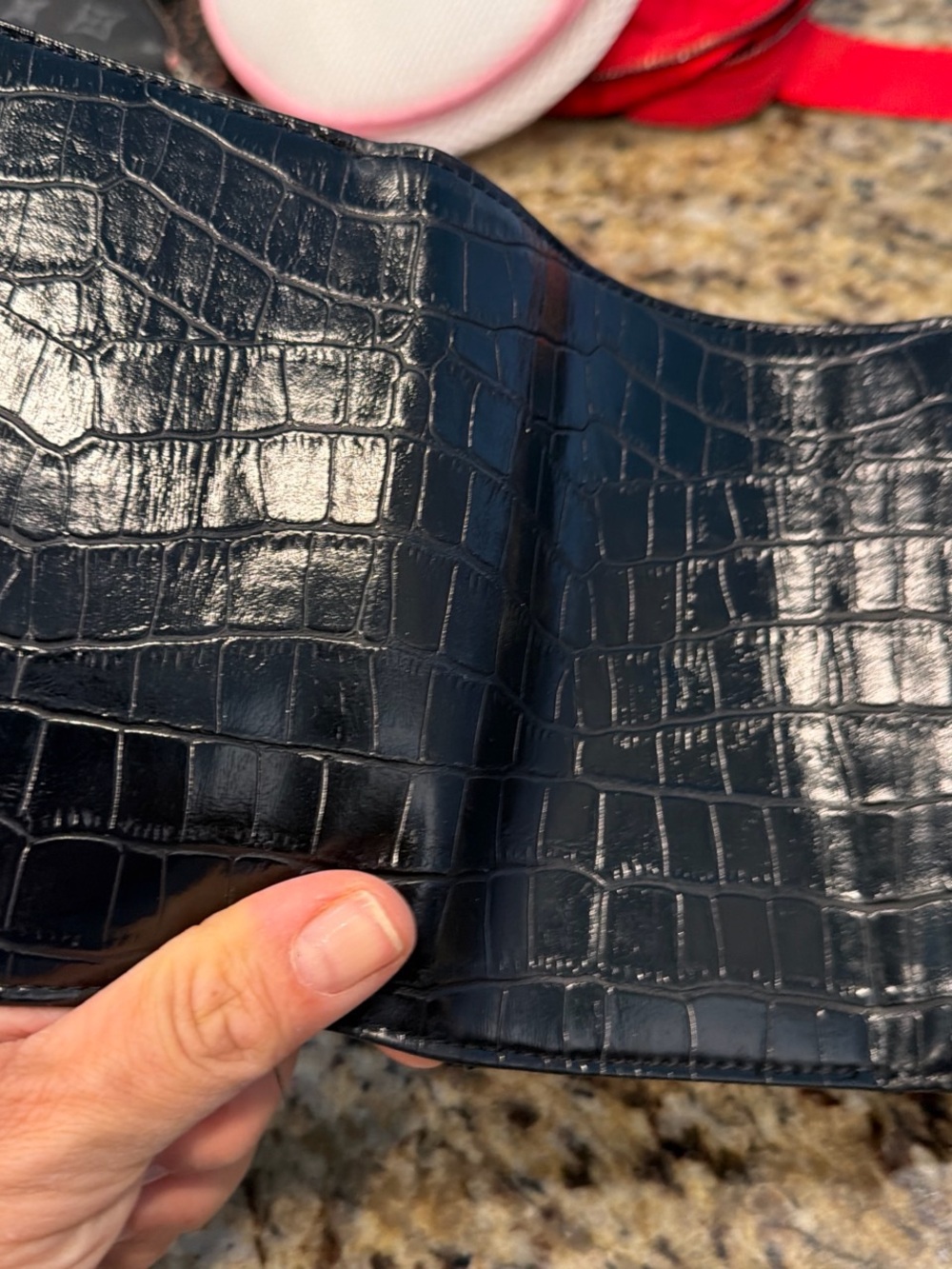 Black Croc-Embossed Leather Wallet - Classic Bifold